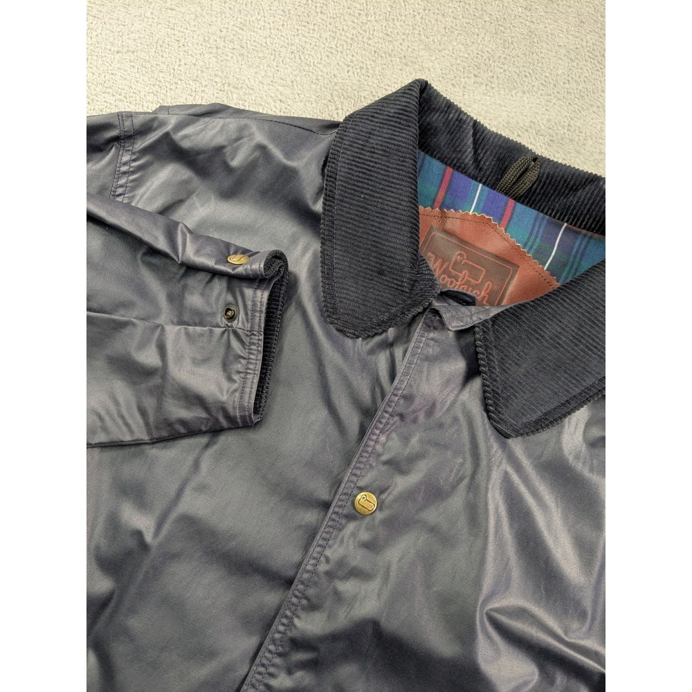Woolrich Mens Navy Blue Barn Jacket Plaid Lined Corduroy Collar USA Made XL